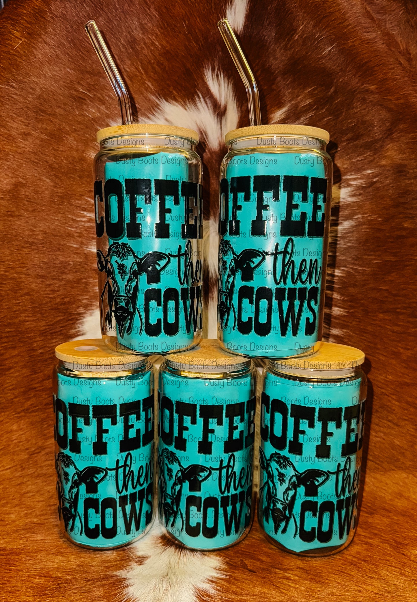 Coffee Then Cows Glass Can