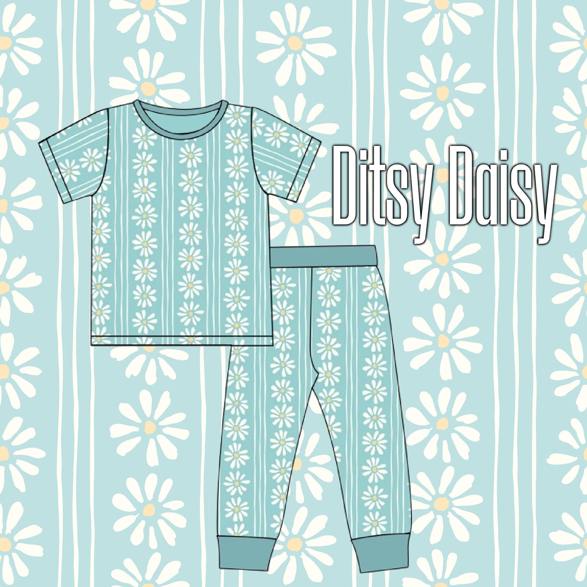 Ditsy Daisy Blue Littles Bamboo Tee & Pant Set