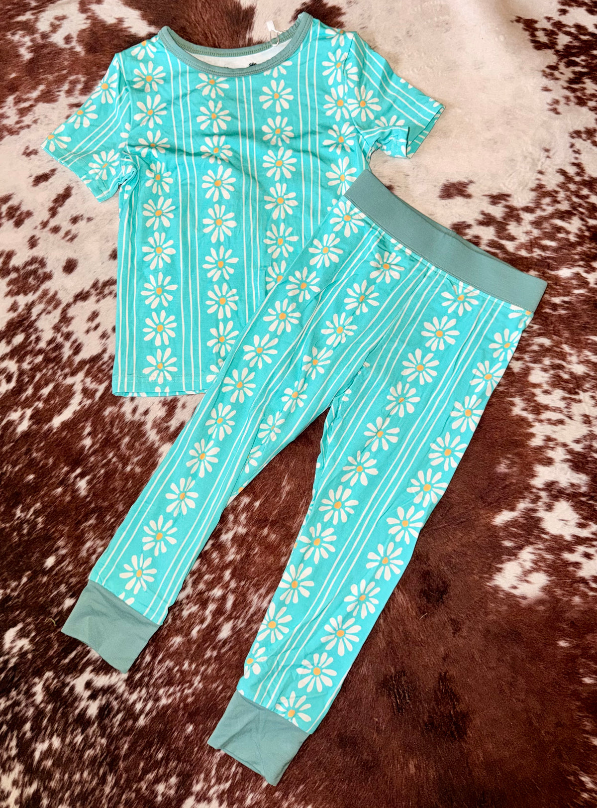 Ditsy Daisy Blue Littles Bamboo Tee & Pant Set