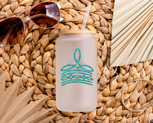 Turquoise Boot Stitch Glass Can