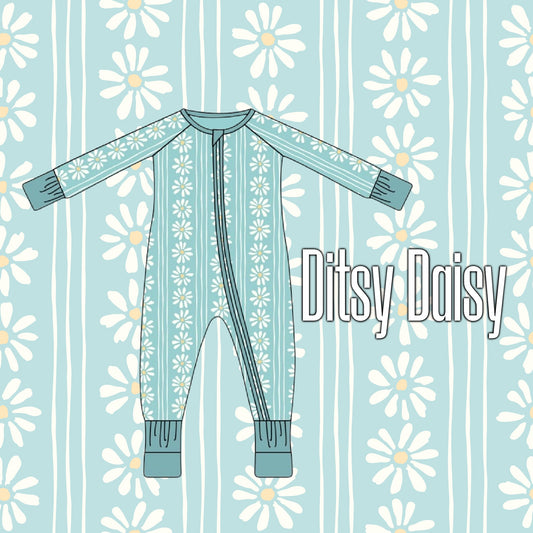 Ditsy Daisy Blue Bamboo Zippie