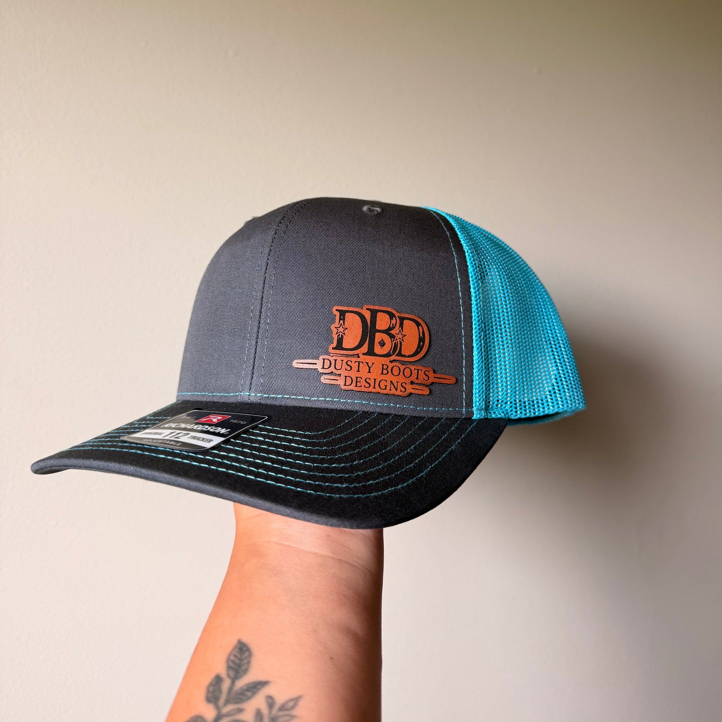 DBD Cut-Out Leather Patch Snapback in Charcoal/Teal