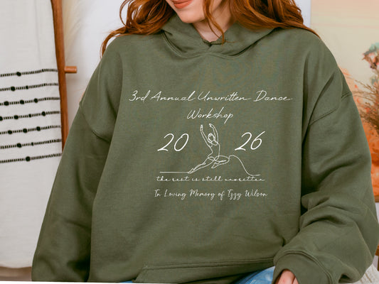Unwritten Dance Memorial Hoodie in Heather Military Green