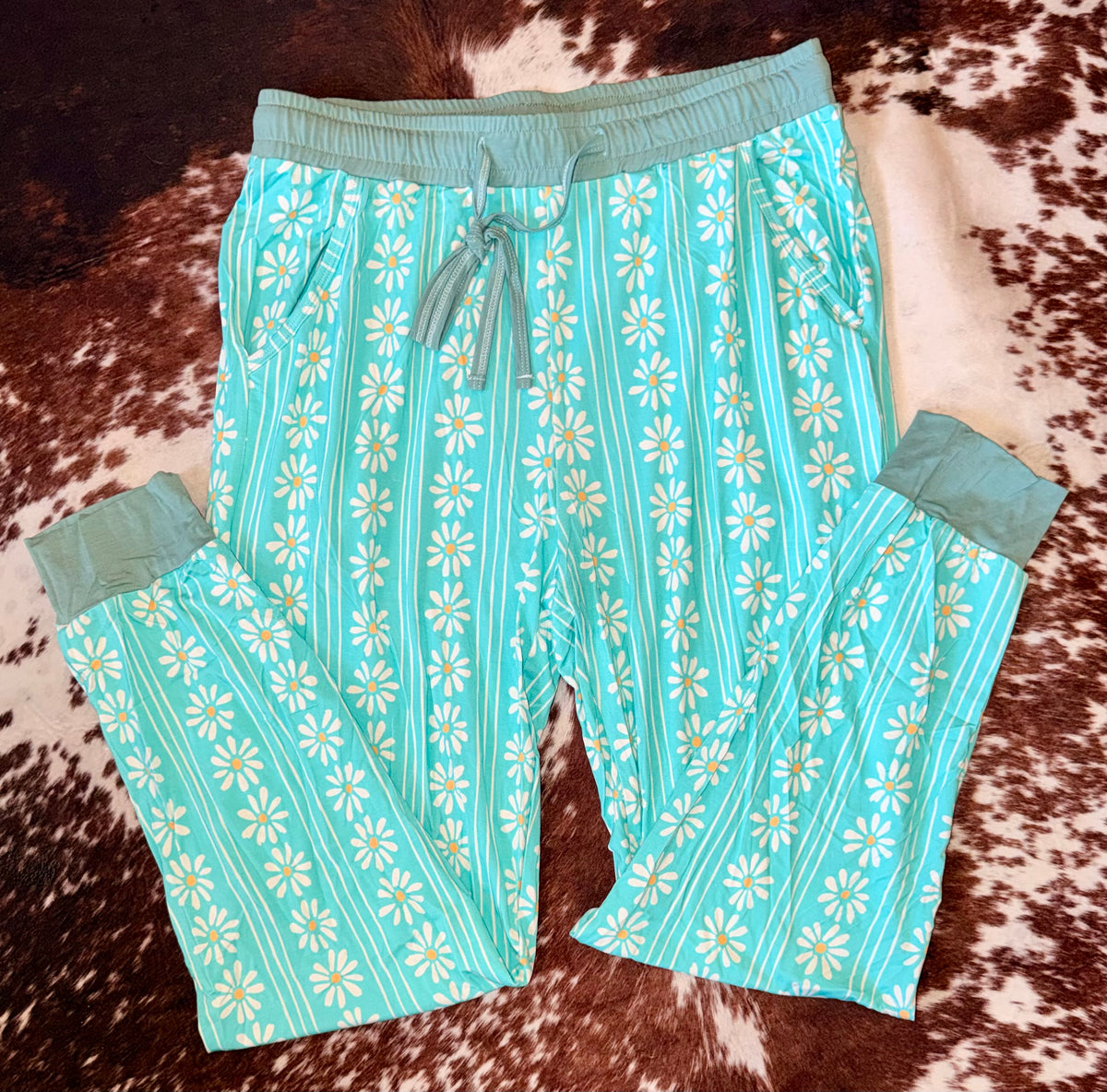 Ditsy Daisy Blue Adult Bamboo Joggers