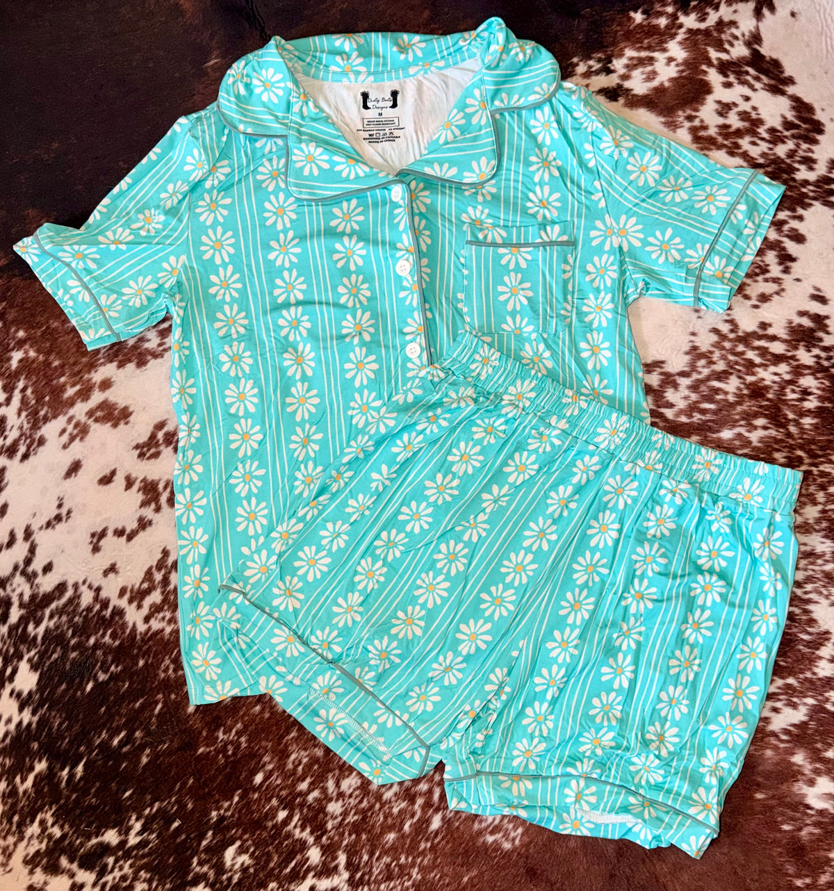 Ditsy Daisy Blue Adult Bamboo Tee & Short Set