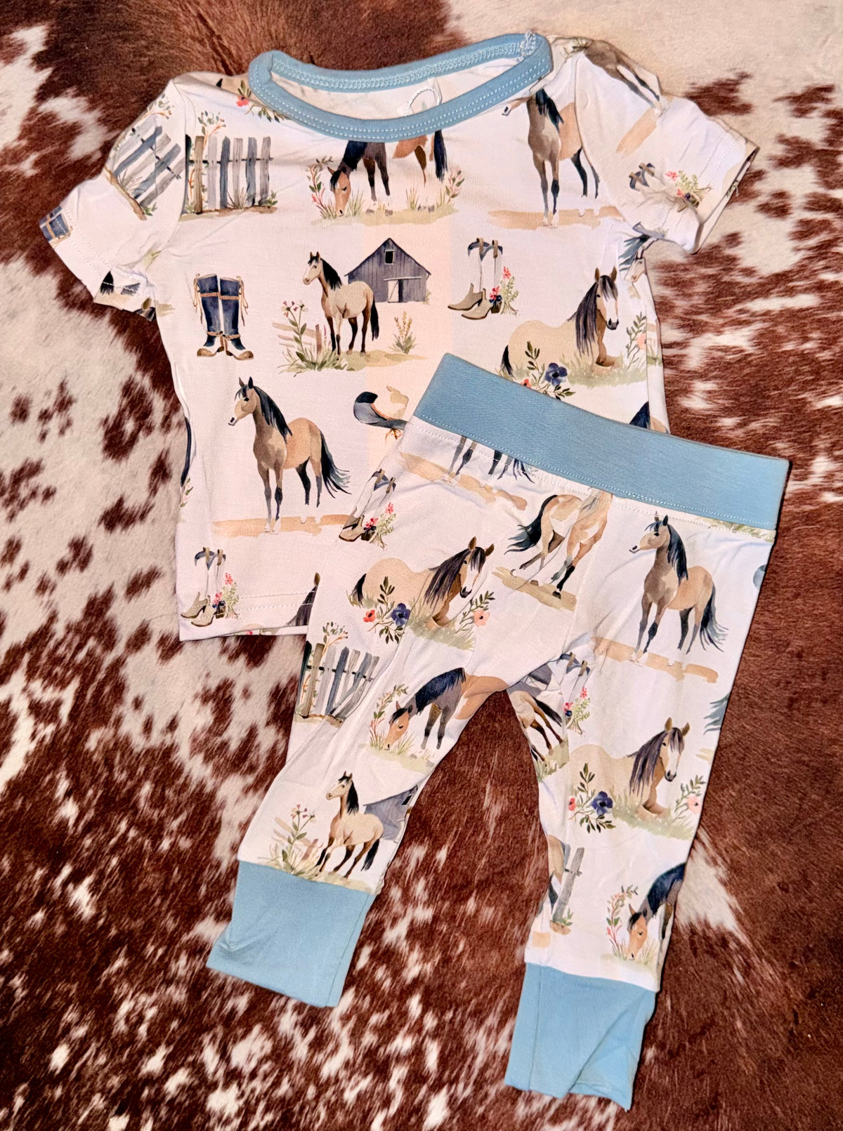 Little Mustangs Littles Bamboo Tee & Pant Set